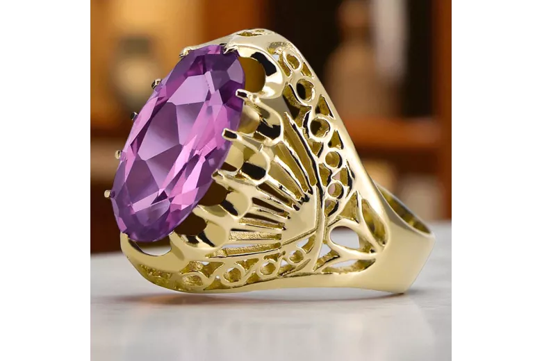 14 كارت من الذهب الأصفر أميثست خاتم فينتاج vrc020y